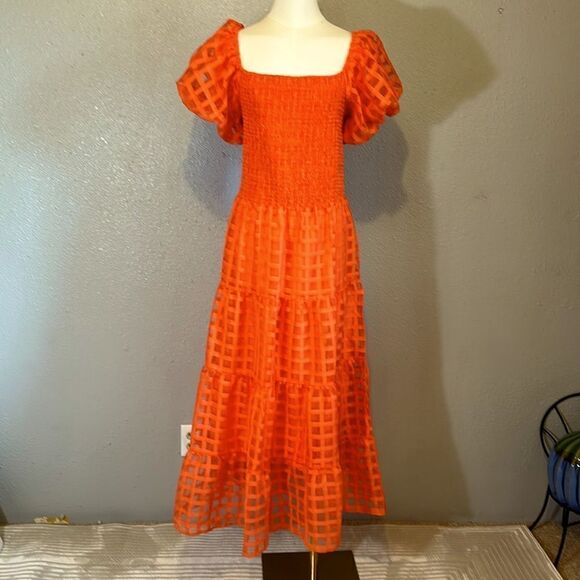 Pretty Garden women’s orange puffy short sleeve midi dress size XXL - Picture 3 of 10